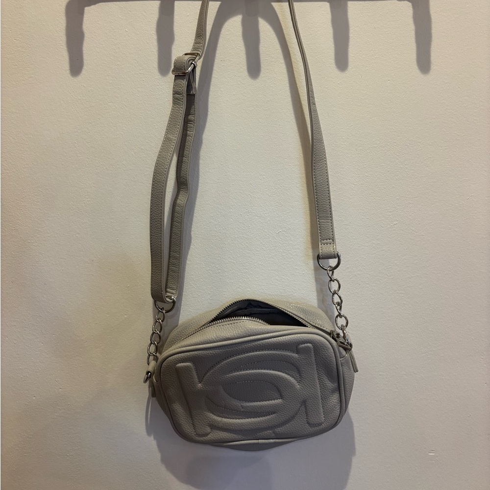 Bebe Gray Poppy Pebbled Leather Crossbody Bag